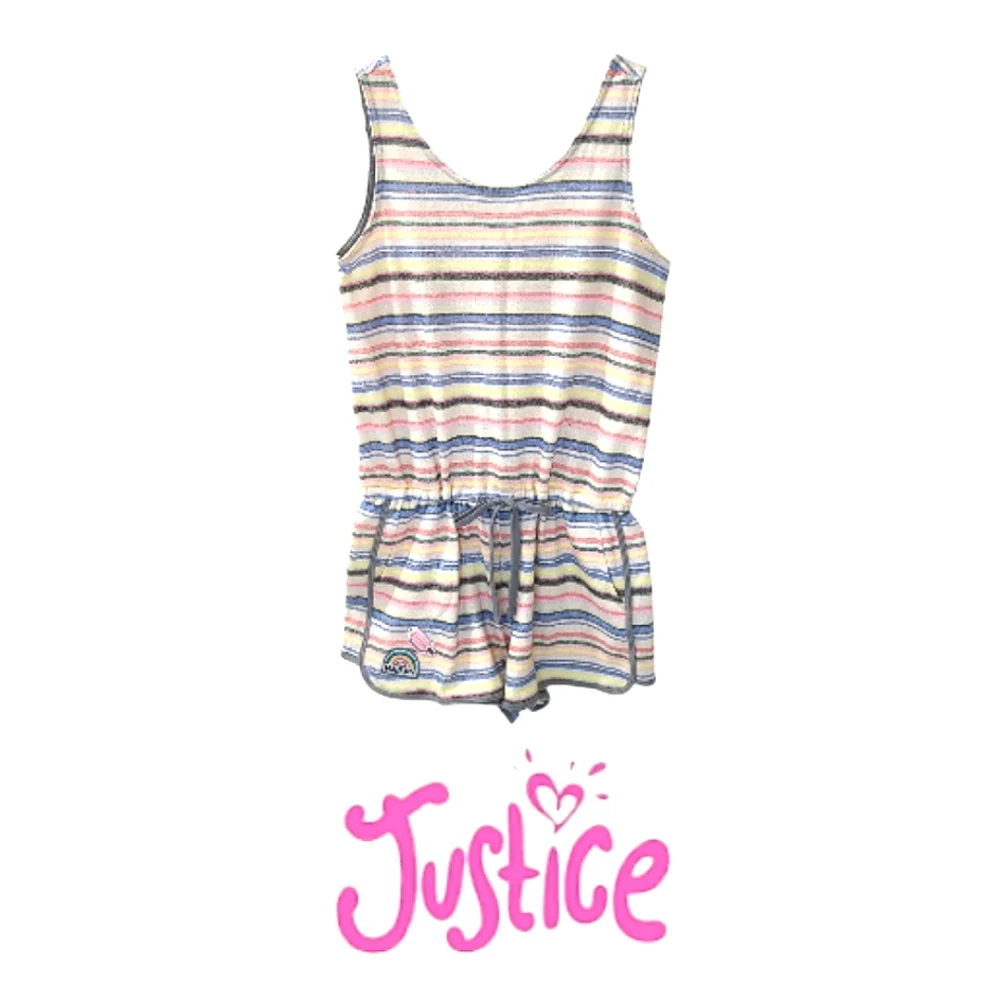 JUSTICE Big Girl's Pastel Striped French Terry Sleeveless Romper Sz 18/XXL